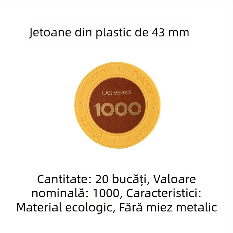 Jetoane din plastic lut pentru poker Texas Hold'em, Mahjong și sălile de jocuri; 43 mm, set de 12 culori; jetoane de joc pentru divertisment și recompense