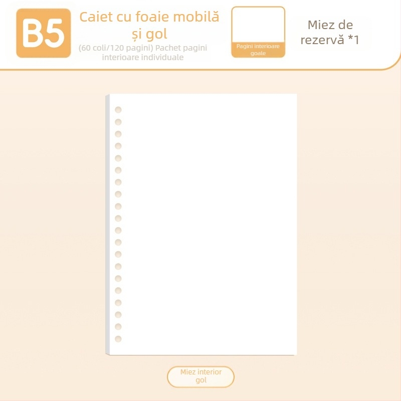 True Color B5 refil pentru carnet cu pagini detașabile A5, liniate, goale și cu grilă pentru limba engleză
