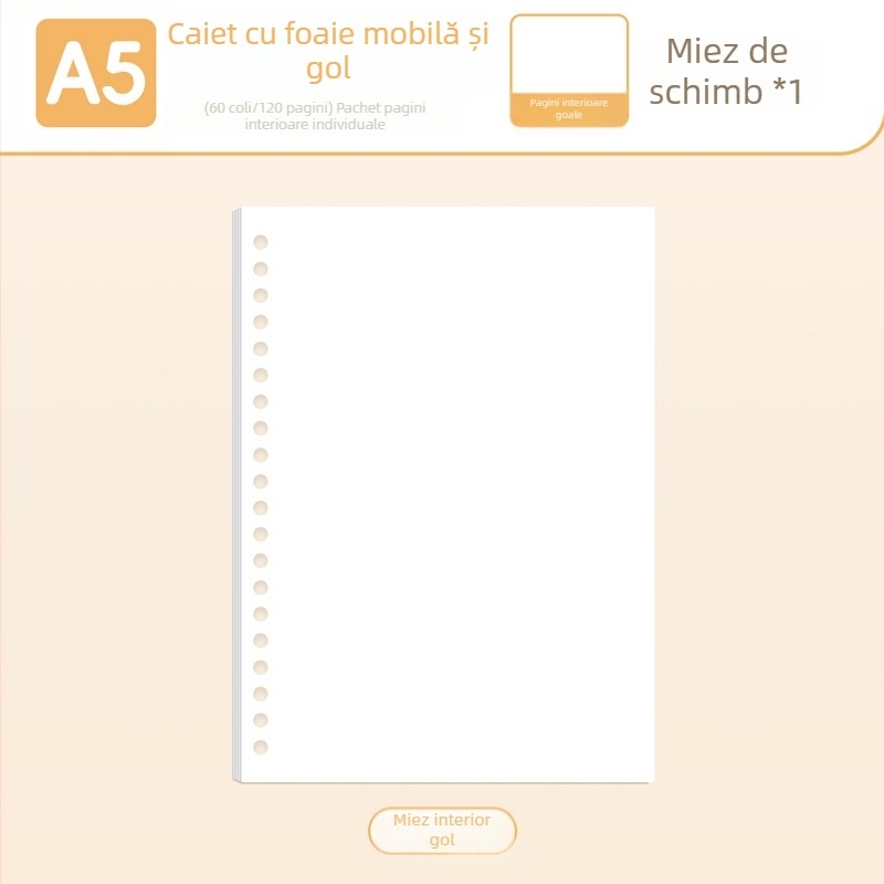 True Color B5 refil pentru carnet cu pagini detașabile A5, liniate, goale și cu grilă pentru limba engleză