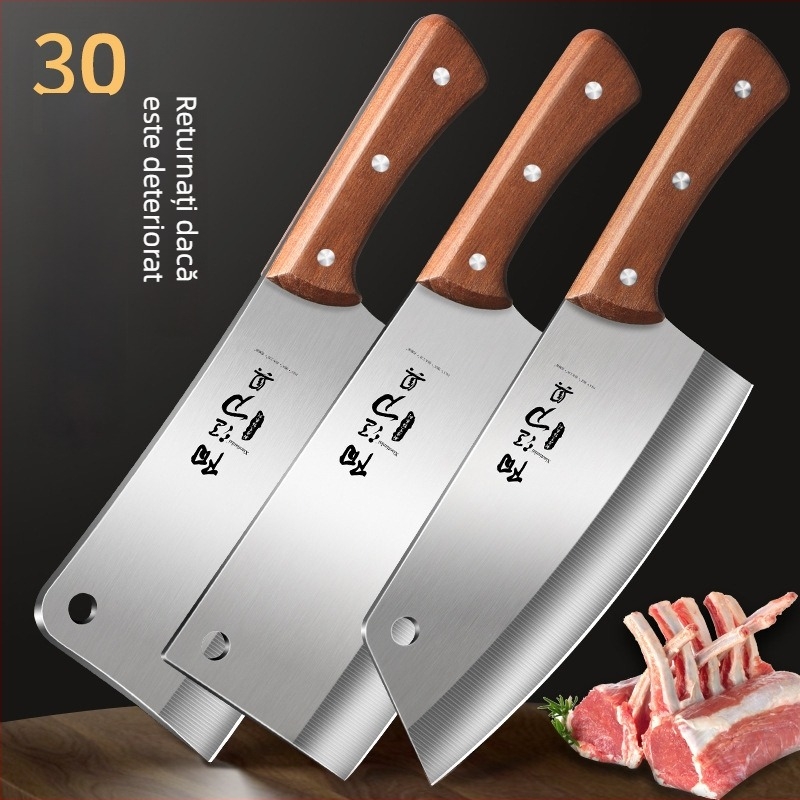 Set de cuțite de bucătărie din oțel inoxidabil — cuțit bucătar, cuțit pentru carne și oase, cuțit mic de decojit pentru uz casnic