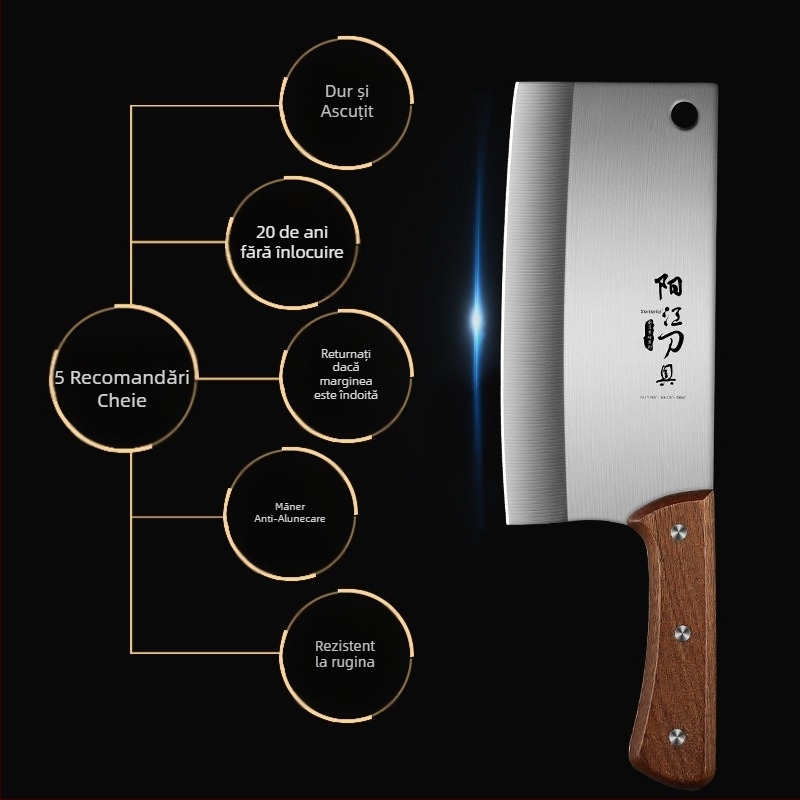 Set de cuțite de bucătărie din oțel inoxidabil — cuțit bucătar, cuțit pentru carne și oase, cuțit mic de decojit pentru uz casnic