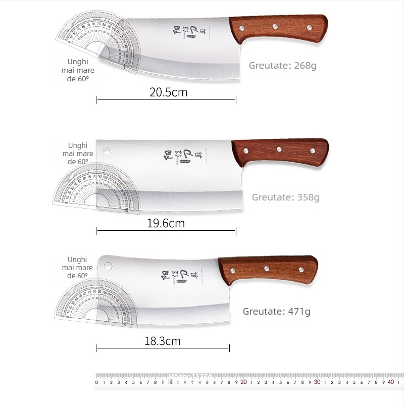 Set de cuțite de bucătărie din oțel inoxidabil — cuțit bucătar, cuțit pentru carne și oase, cuțit mic de decojit pentru uz casnic