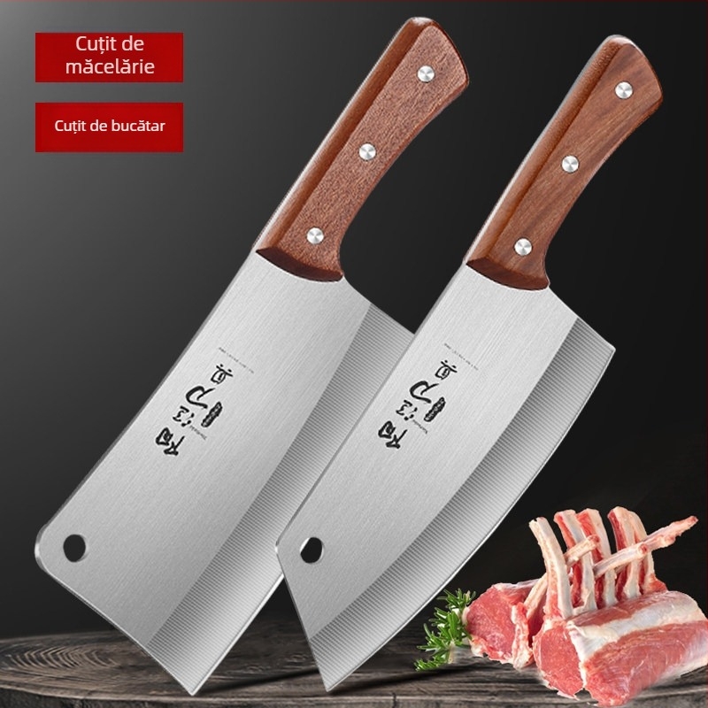 Set de cuțite de bucătărie din oțel inoxidabil — cuțit bucătar, cuțit pentru carne și oase, cuțit mic de decojit pentru uz casnic