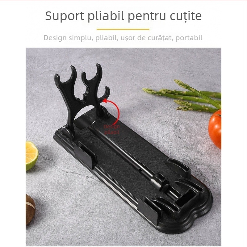 Set de cuțite din oțel inoxidabil, șapte piese, pentru uz casnic, cu suport pentru cuțite și tocător – stil bucătărie retro
