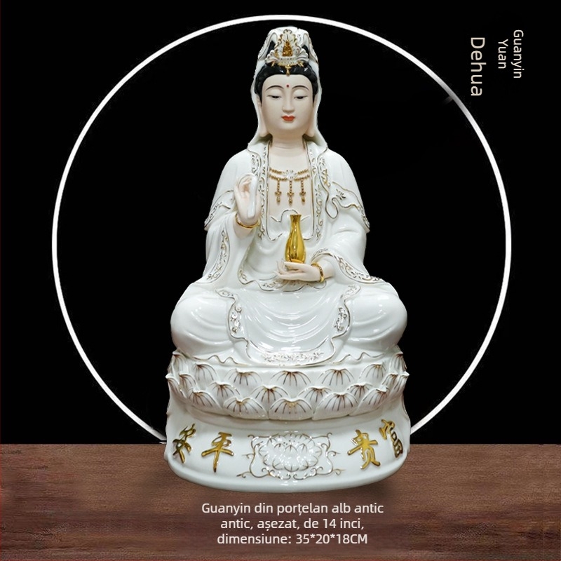 Statue Guanyin Bodhisattva din porțelan, mare, șezândă pe lotus, decor pentru casă, porțelan alb, lucrată manual
