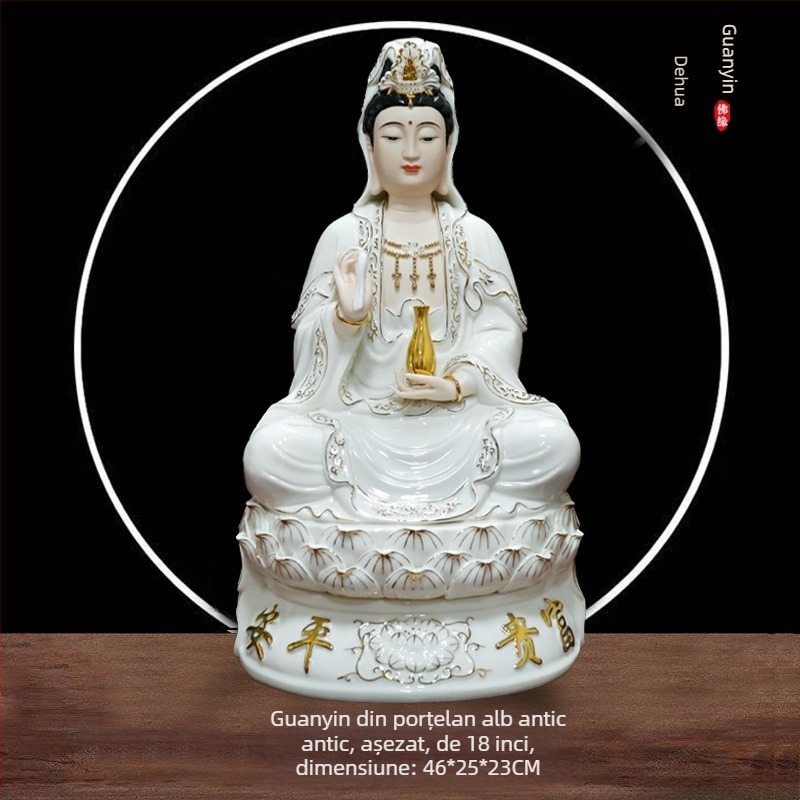 Statue Guanyin Bodhisattva din porțelan, mare, șezândă pe lotus, decor pentru casă, porțelan alb, lucrată manual