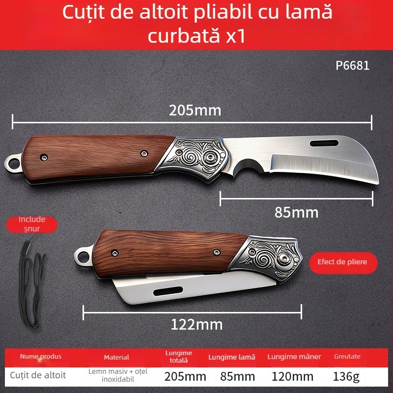 Cuțit profesional pentru altoire în grădină, pentru uz casnic, lamă din oțel inoxidabil rezistent, instrument multifuncțional pentru altoirea pomilor fructiferi.