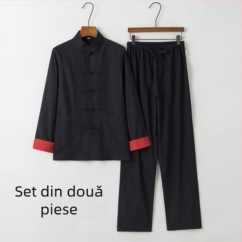 Top Hanfu pentru femei, stil chinezesc – model retro Tang cu guler înalt și nasturi împletiți, mâneci lungi, ținuta Zen pentru ceai