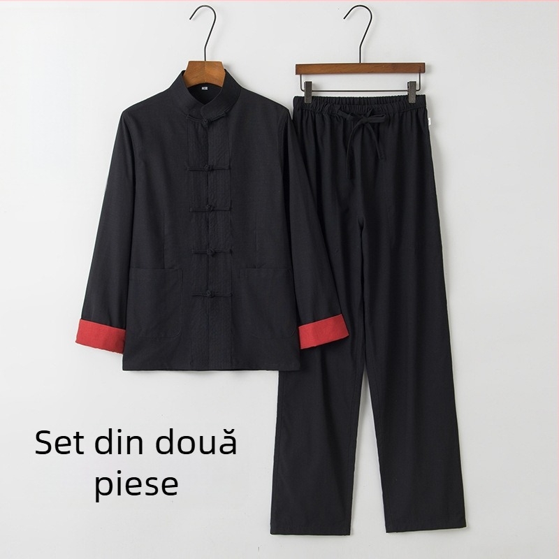 Top Hanfu pentru femei, stil chinezesc – model retro Tang cu guler înalt și nasturi împletiți, mâneci lungi, ținuta Zen pentru ceai