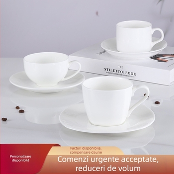 Set de cești și farfurioare din bone china pentru cafea, alb, pentru birou și utilizare acasă