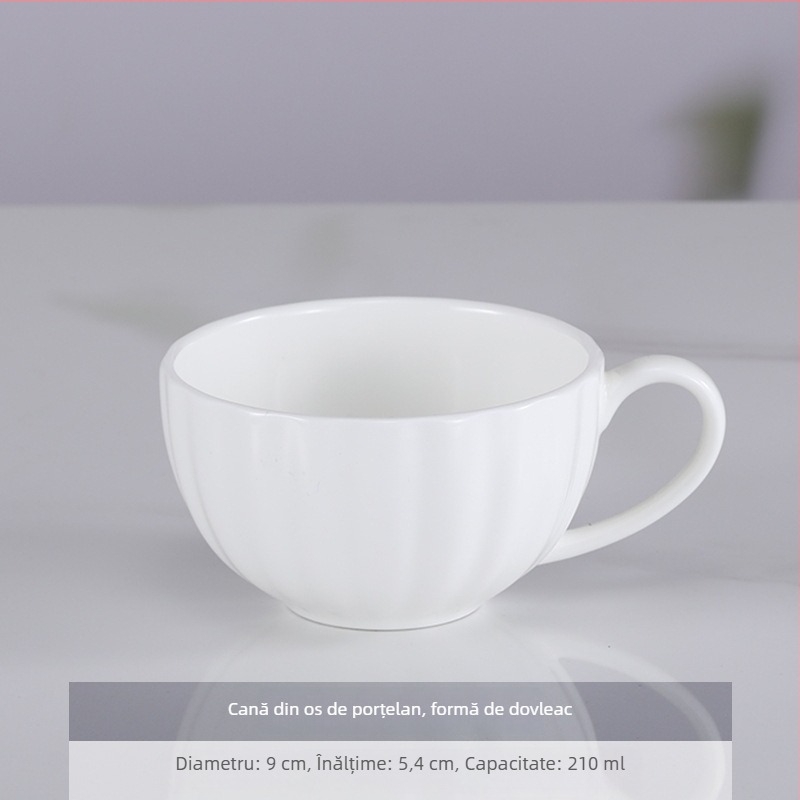 Set de cești și farfurioare din bone china pentru cafea, alb, pentru birou și utilizare acasă