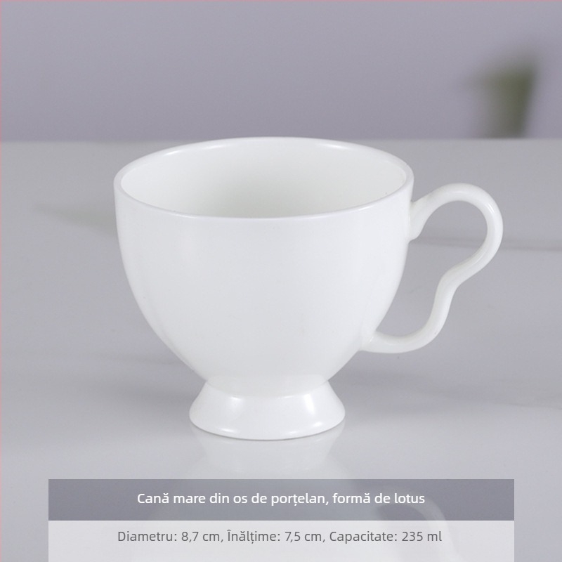Set de cești și farfurioare din bone china pentru cafea, alb, pentru birou și utilizare acasă