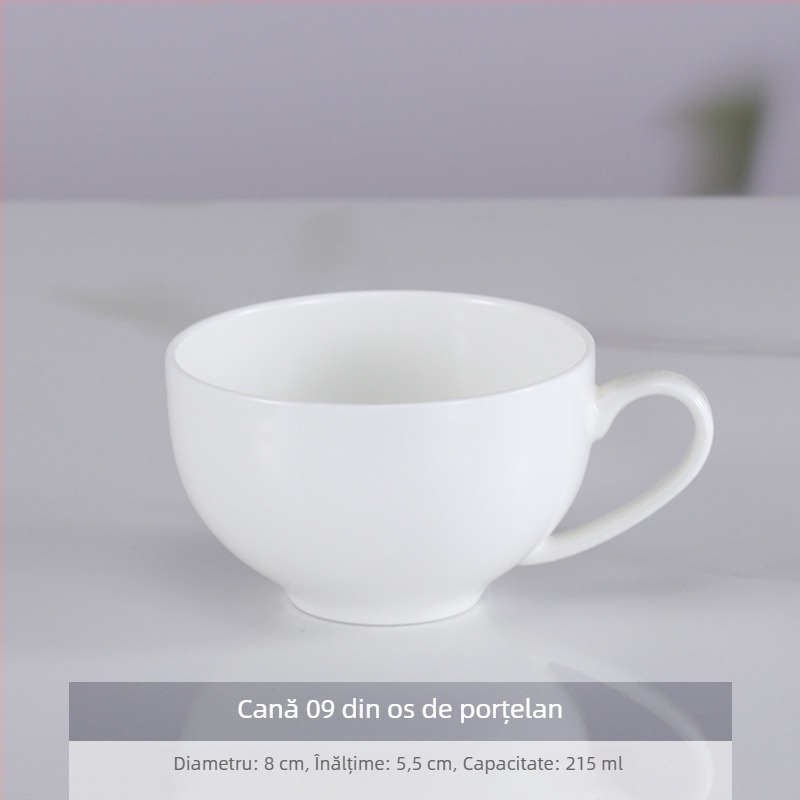 Set de cești și farfurioare din bone china pentru cafea, alb, pentru birou și utilizare acasă