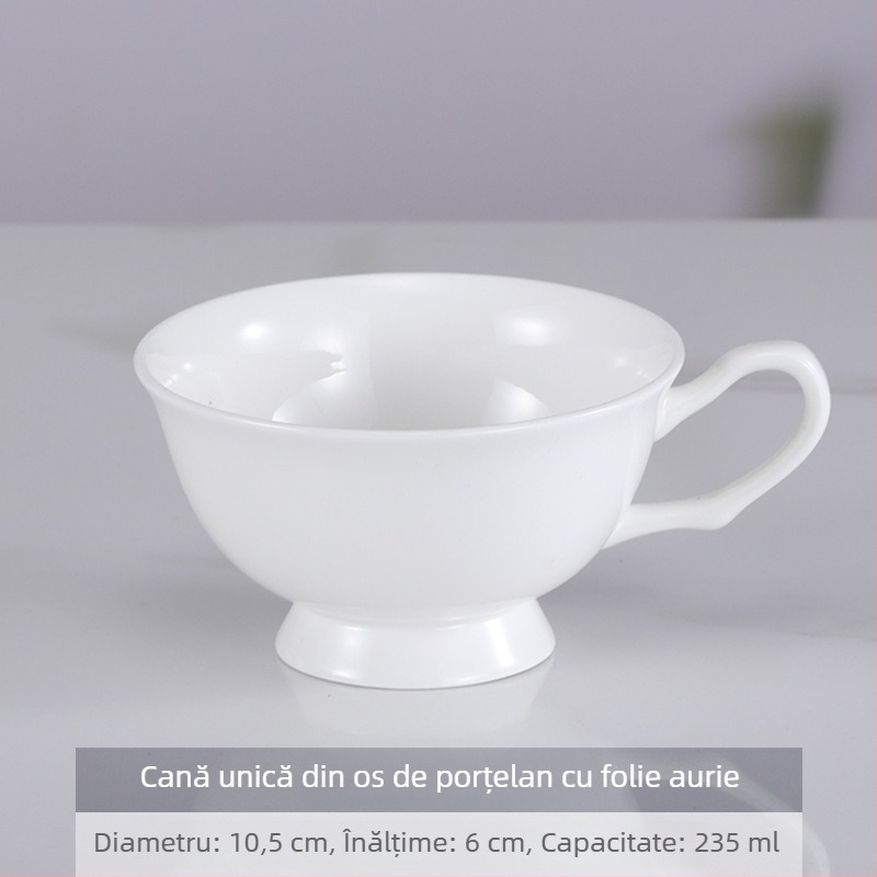 Set de cești și farfurioare din bone china pentru cafea, alb, pentru birou și utilizare acasă