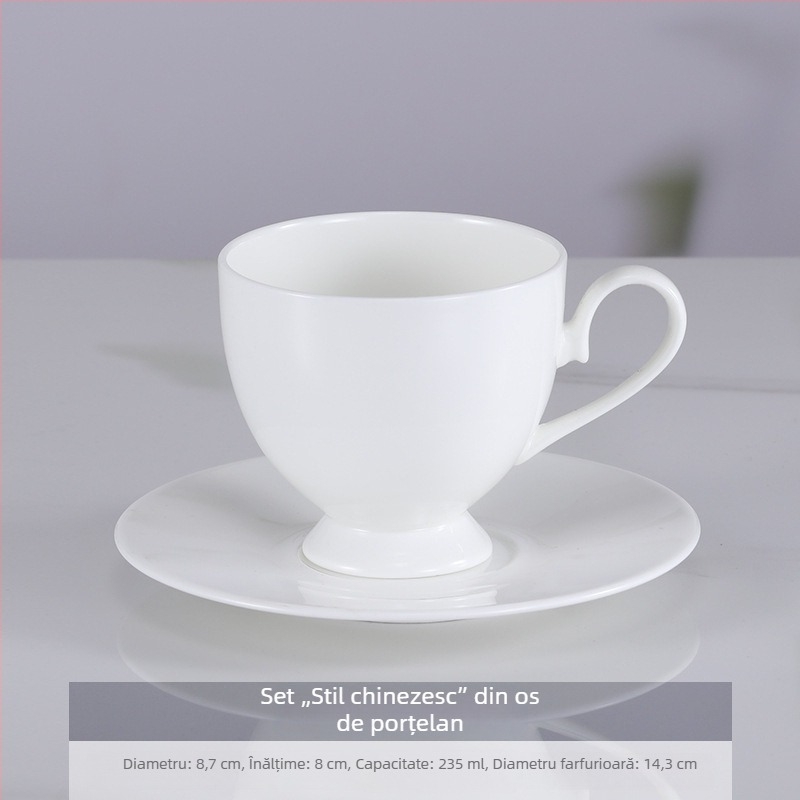 Set de cești și farfurioare din bone china pentru cafea, alb, pentru birou și utilizare acasă