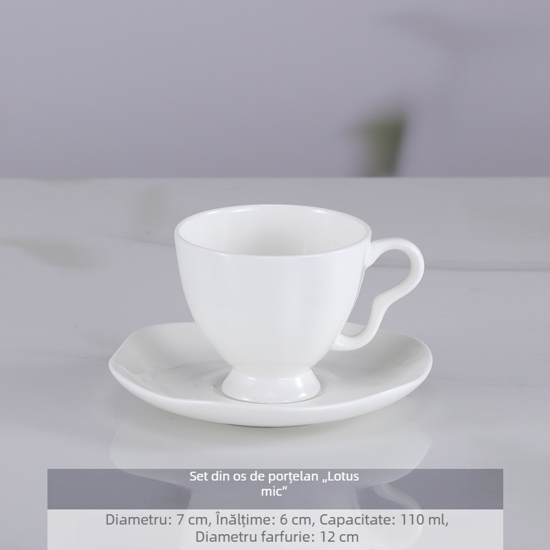 Set de cești și farfurioare din bone china pentru cafea, alb, pentru birou și utilizare acasă