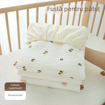 Cearșaf cu elastic din bumbac 100% pentru bebeluși, A, pentru nou-născuți, cu imprimeuri patchwork și personaje desene animate