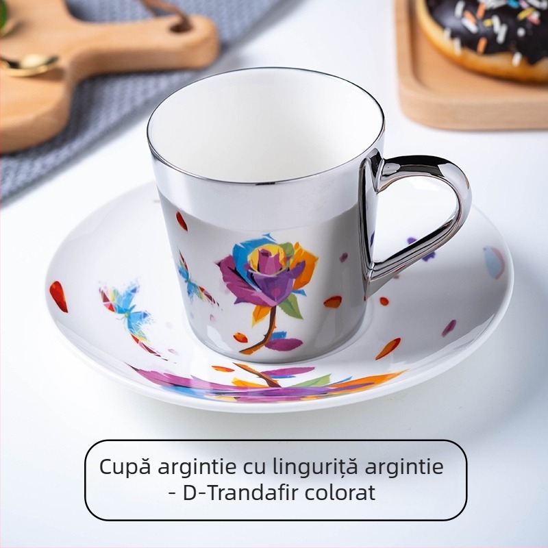 Set ceramic pentru cești de cafea cu finisaj oglindit, în stil european, cănile aurii