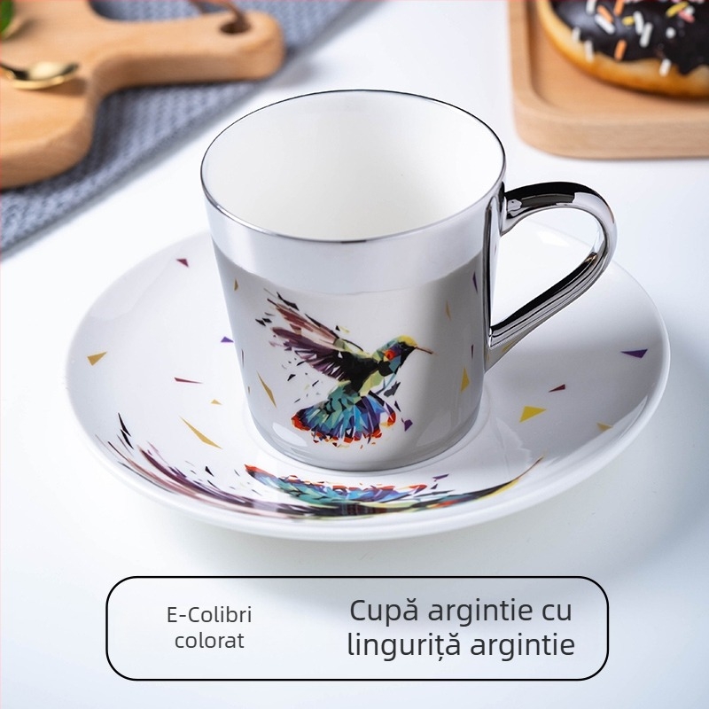 Set ceramic pentru cești de cafea cu finisaj oglindit, în stil european, cănile aurii
