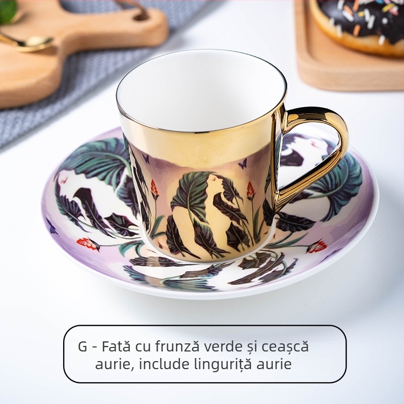 Set ceramic pentru cești de cafea cu finisaj oglindit, în stil european, cănile aurii