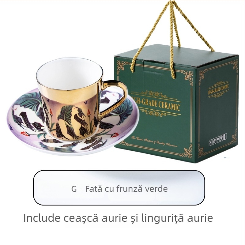 Set ceramic pentru cești de cafea cu finisaj oglindit, în stil european, cănile aurii
