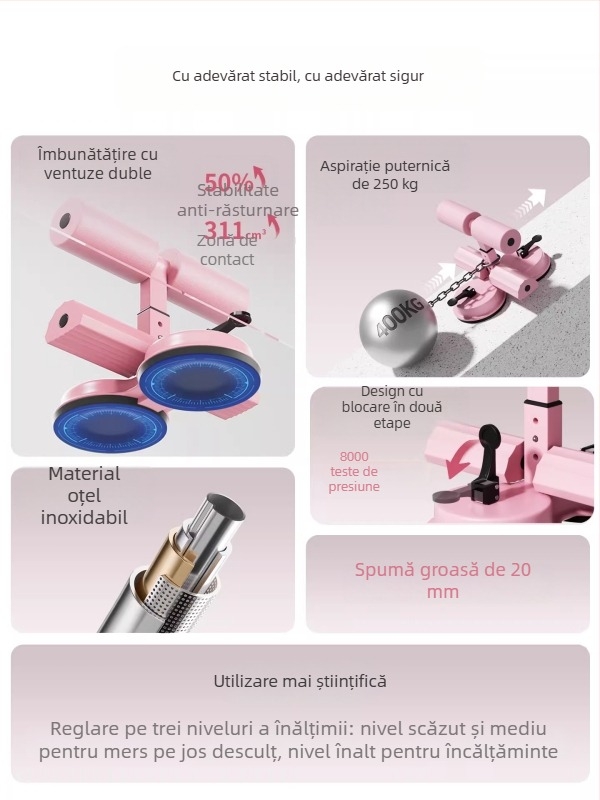 Dispozitiv de asistență pentru abdomene, cu bază de ventuză și bandă de rezistență