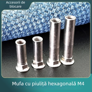 Set de șuruburi și piulițe pentru mânerul de încuietoare al ușii, oțel nichelat, 6×6, țeavă filet extins, conector cu articulație dublă