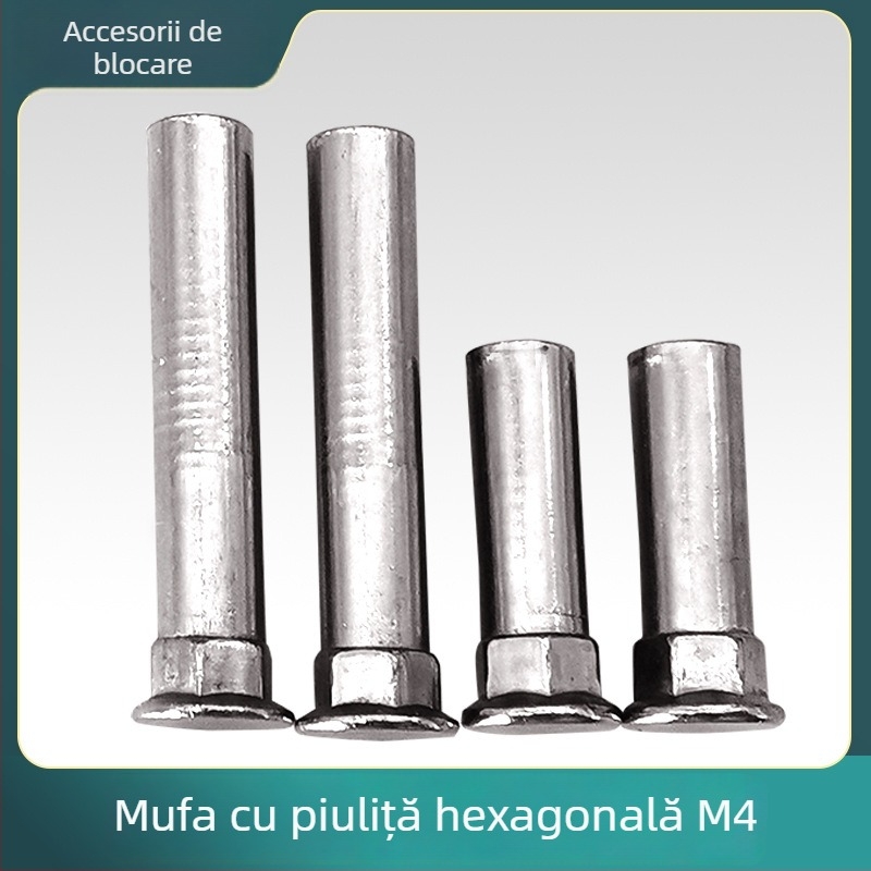 Set de șuruburi și piulițe pentru mânerul de încuietoare al ușii, oțel nichelat, 6×6, țeavă filet extins, conector cu articulație dublă