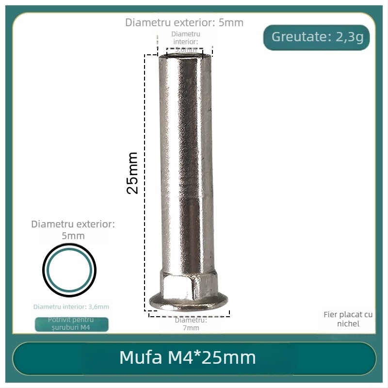 Set de șuruburi și piulițe pentru mânerul de încuietoare al ușii, oțel nichelat, 6×6, țeavă filet extins, conector cu articulație dublă