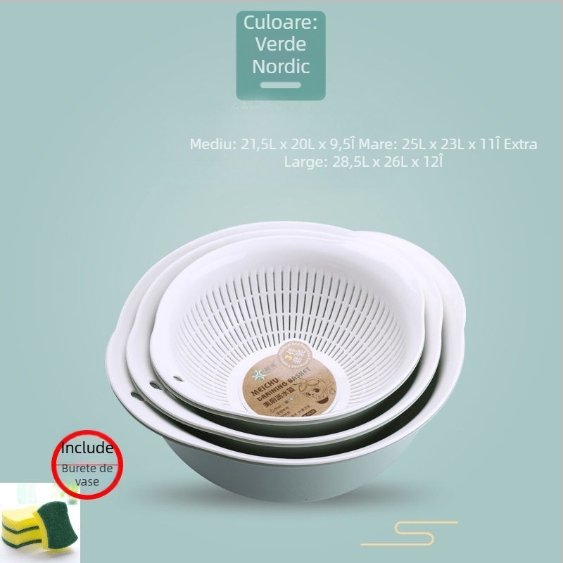 Coș dublu strat pentru scurgere, bazin din plastic pentru fructe, bucătărie