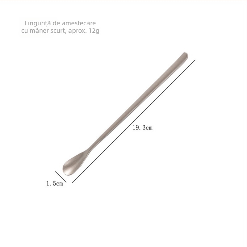 Lingură de amestec din titan pur, cu motiv floare de gheață, mâner lung, pentru desert, prăjituri și cafea, ultra-ușoară, portabilă