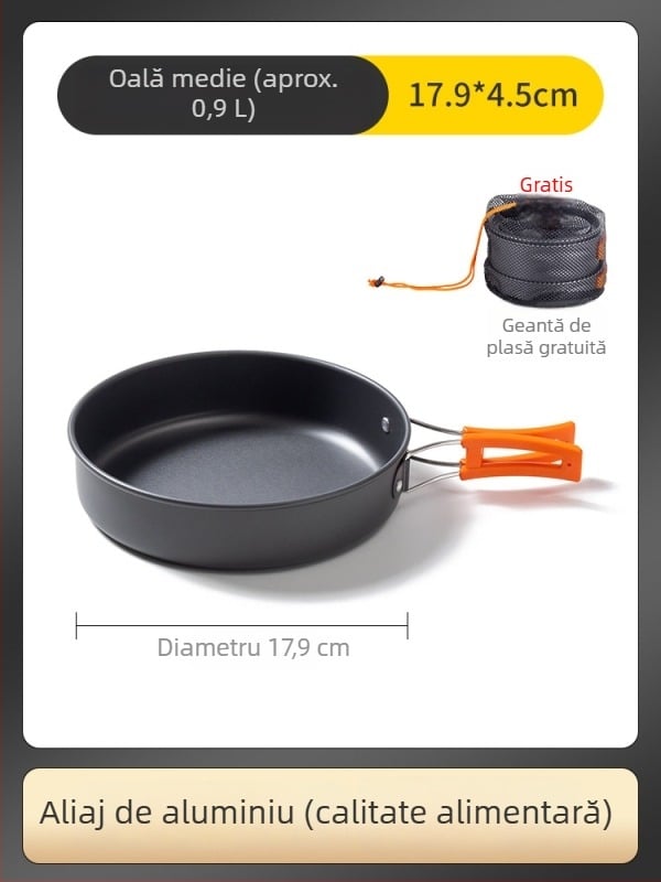 Set de bucătărie în aer liber și plită de camping – set portabil de oale și ceainic pentru aragaz cu butelie