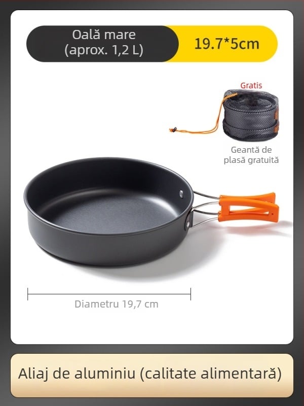 Set de bucătărie în aer liber și plită de camping – set portabil de oale și ceainic pentru aragaz cu butelie