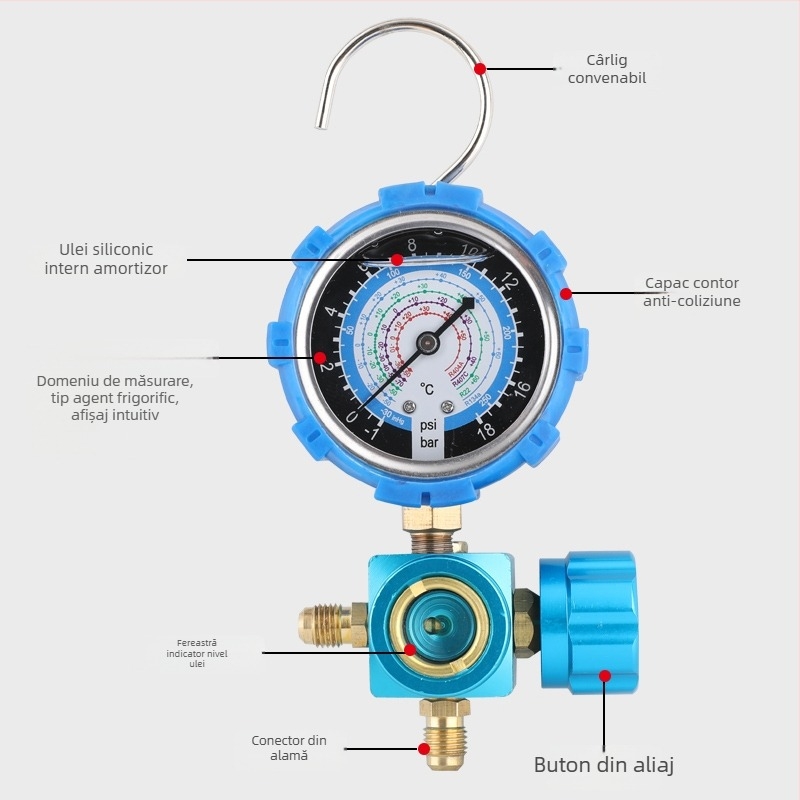 Set de instrumente pentru climatizare cu manometru cu diafragmă pentru instalații A/C casnice și auto
