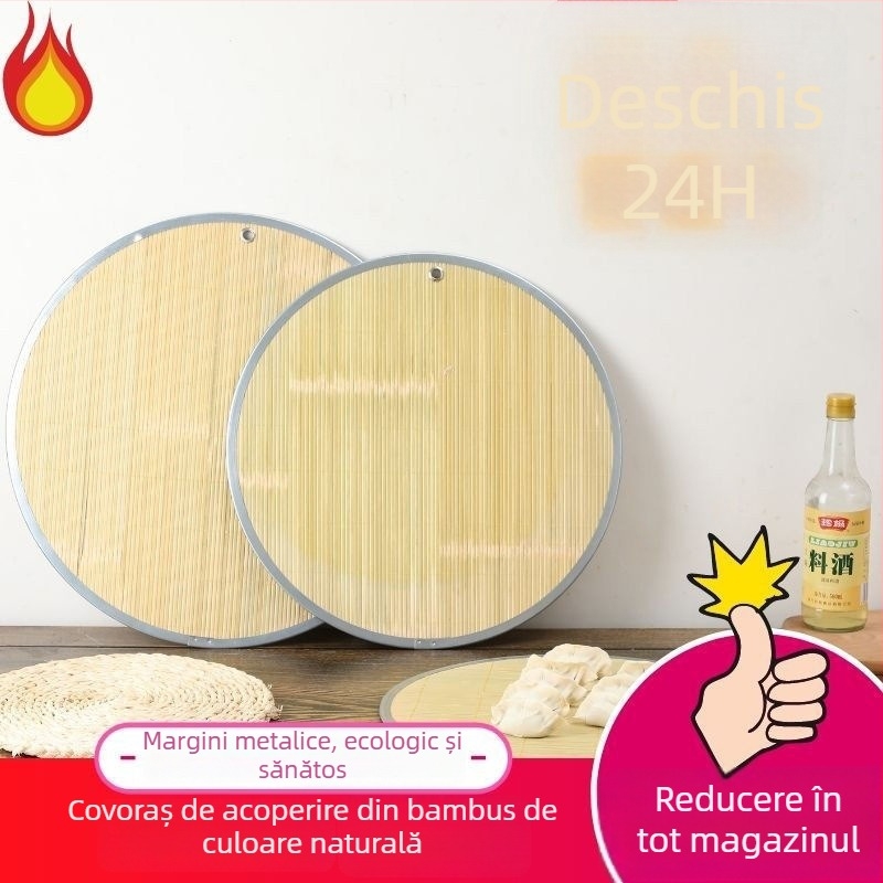 Covoraș dublu față pentru găluște, cu margine metalică și capac din bambus verde natural