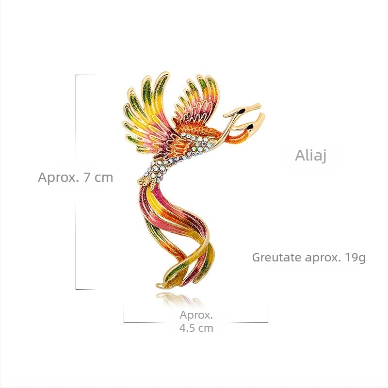 Broșă emailată în stil chinezesc, retro, Feniks – accesoriu elegant pentru sacou