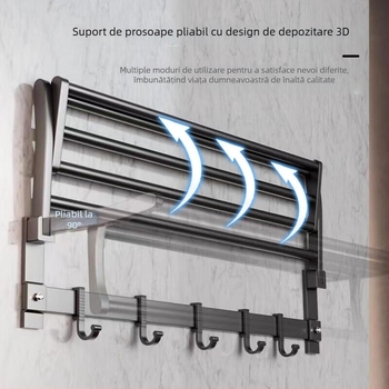 Suport pentru prosoape din aliaj de aluminiu, montat pe perete, fără găuri, baie, cu două niveluri