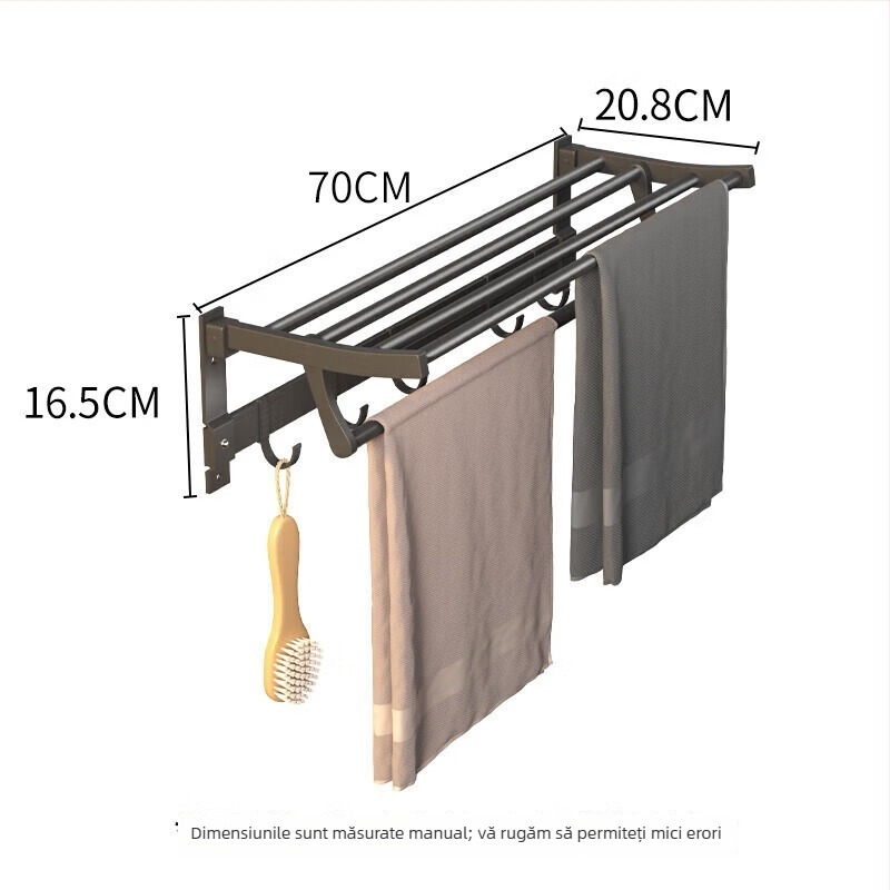 Suport pentru prosoape din aliaj de aluminiu, montat pe perete, fără găuri, baie, cu două niveluri