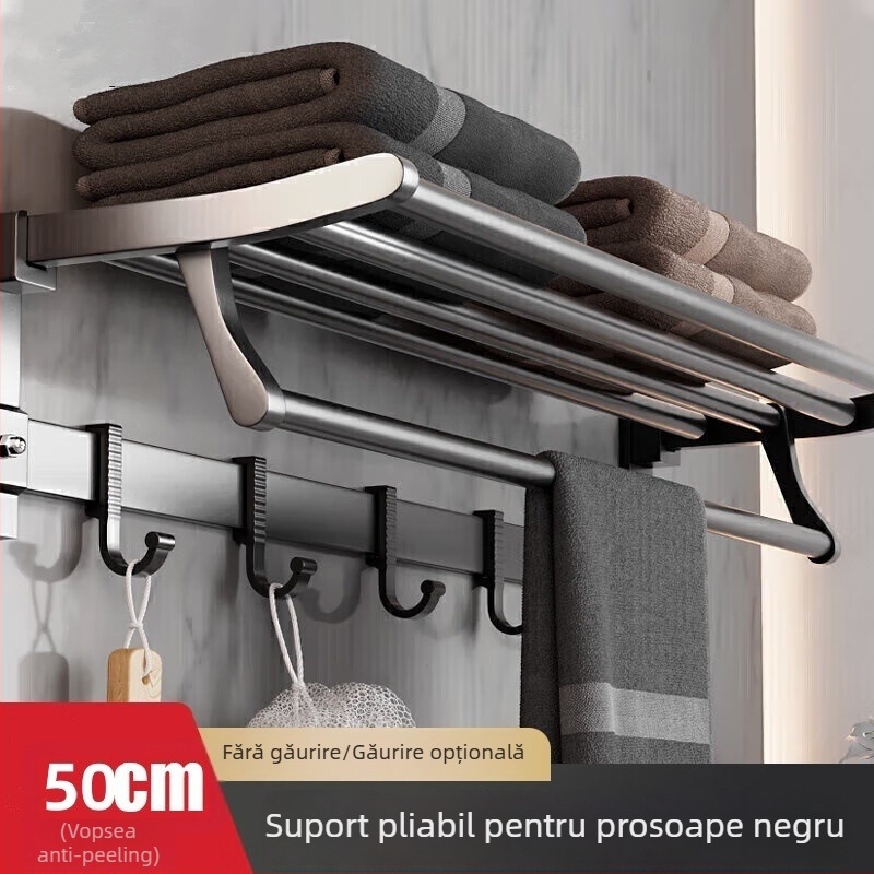 Suport pentru prosoape din aliaj de aluminiu, montat pe perete, fără găuri, baie, cu două niveluri