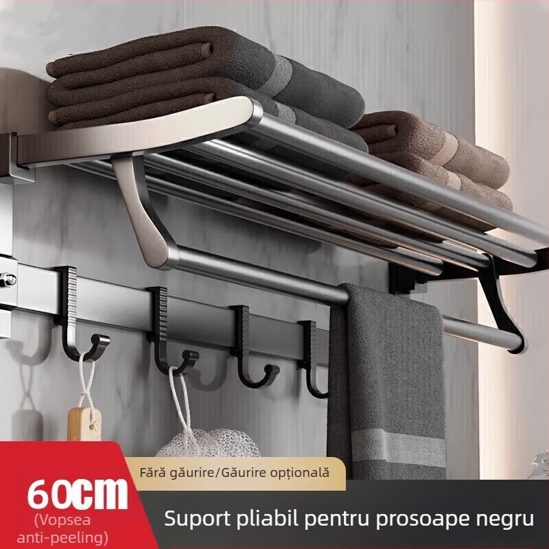 Suport pentru prosoape din aliaj de aluminiu, montat pe perete, fără găuri, baie, cu două niveluri
