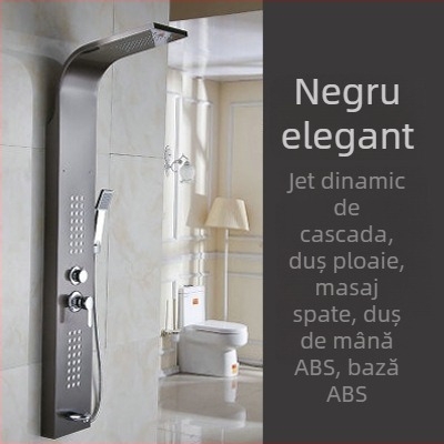 Set de duș din oțel inoxidabil 304 cu afișaj digital, montaj la suprafață, cap de duș negru pentru ploaie, montat pe perete