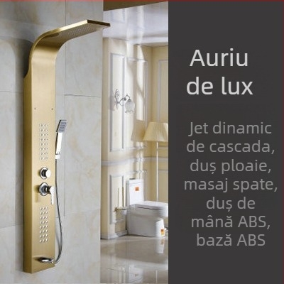 Set de duș din oțel inoxidabil 304 cu afișaj digital, montaj la suprafață, cap de duș negru pentru ploaie, montat pe perete