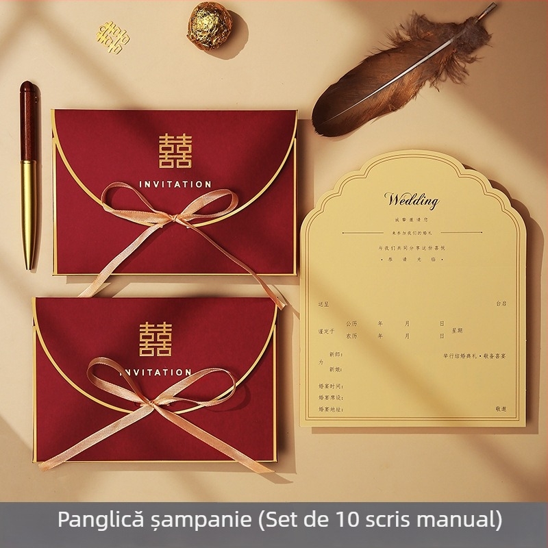 Invitații de nuntă în stil chinezesc, personalizate, imprimare cu aspect de scriere de mână