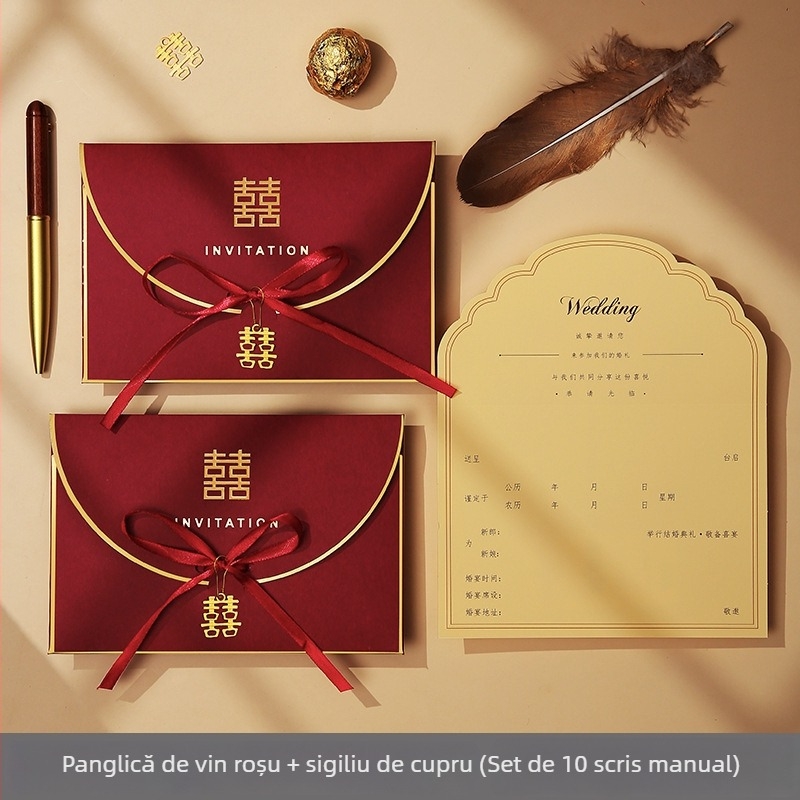 Invitații de nuntă în stil chinezesc, personalizate, imprimare cu aspect de scriere de mână