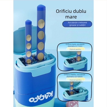 Ascuțitor de creioane cu două găuri, corp din cauciuc, acționare manuală pentru creioane cu diametru mare