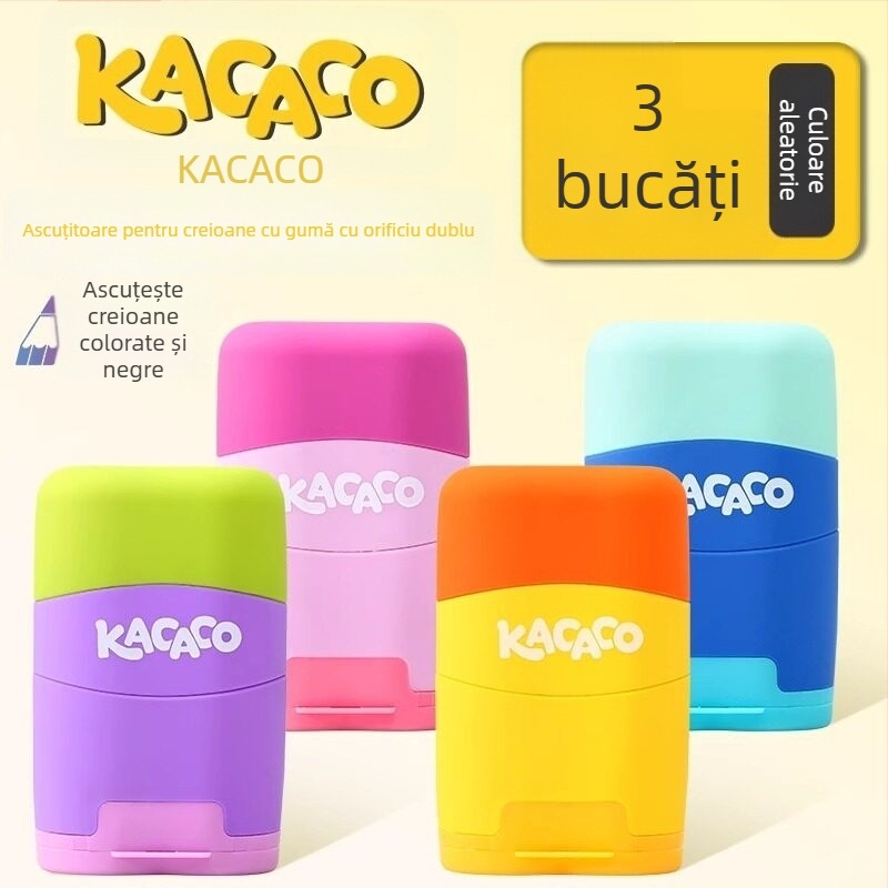 Ascuțitor de creioane cu două găuri, corp din cauciuc, acționare manuală pentru creioane cu diametru mare