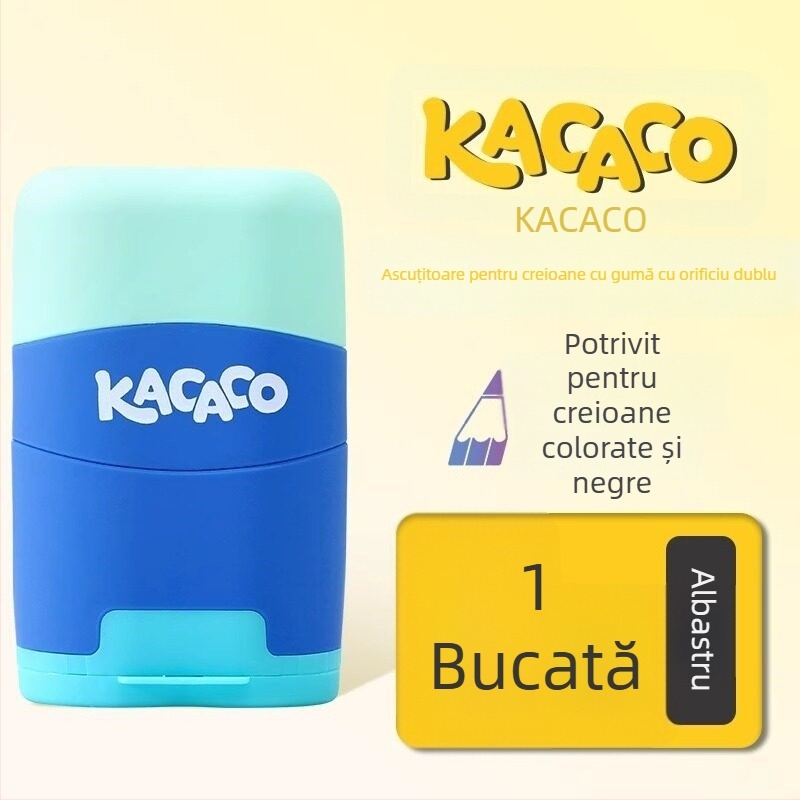 Ascuțitor de creioane cu două găuri, corp din cauciuc, acționare manuală pentru creioane cu diametru mare