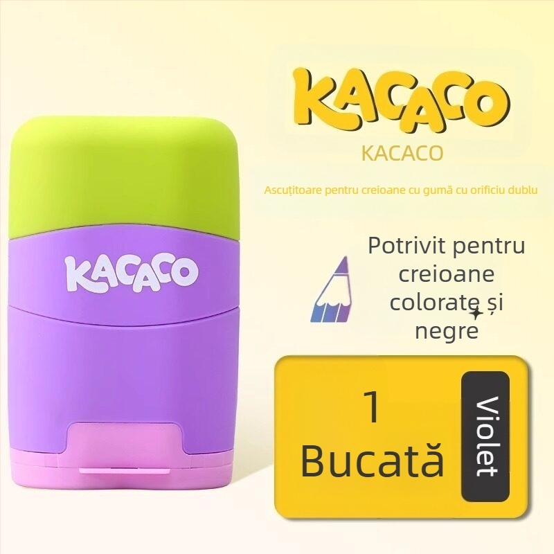 Ascuțitor de creioane cu două găuri, corp din cauciuc, acționare manuală pentru creioane cu diametru mare