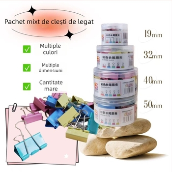 Clipuri metalice colorate pentru organizarea documentelor și a cărților – set cu clipuri mari și mici