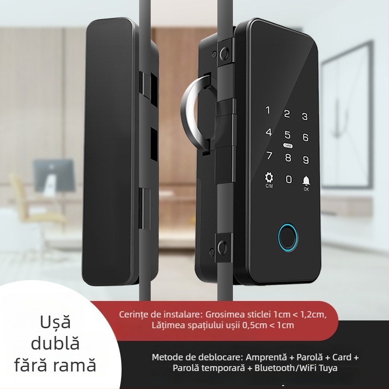 Double Shields H905 lacăt pentru ușa de sticlă cu amprentă și parolă, TTLOCK, TUYA – montaj fără găuri pentru uși duble